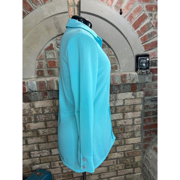button up shirt dagger collar aqua blue 1970s - Picture 8 of 9